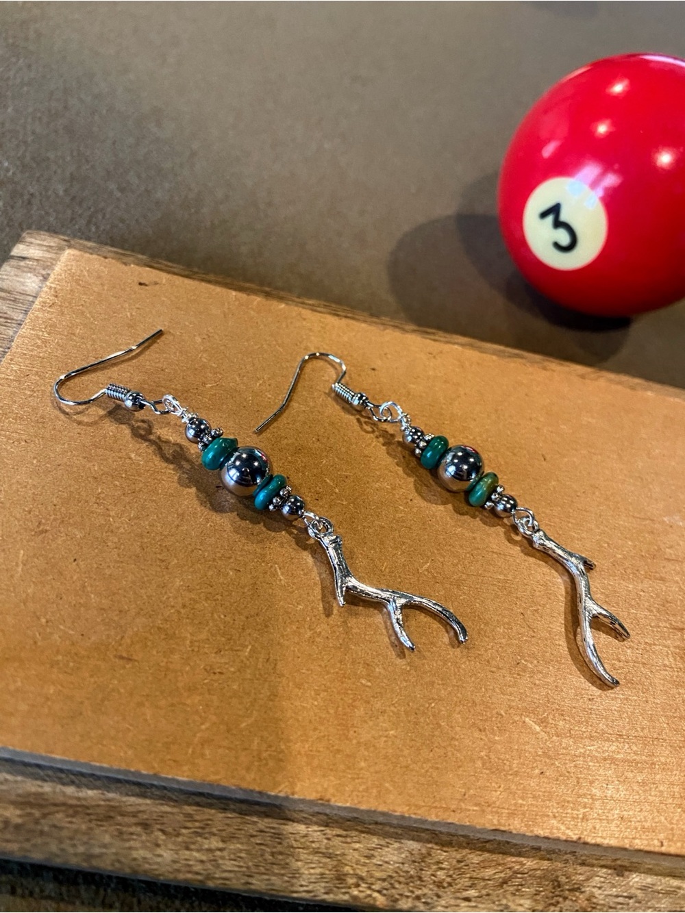 Antler Drop Earrings with Green Mag. Accents